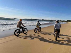 people riding fat bikes on sand